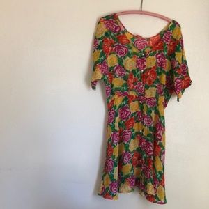 Colorful rose print sheer rayon mini dress